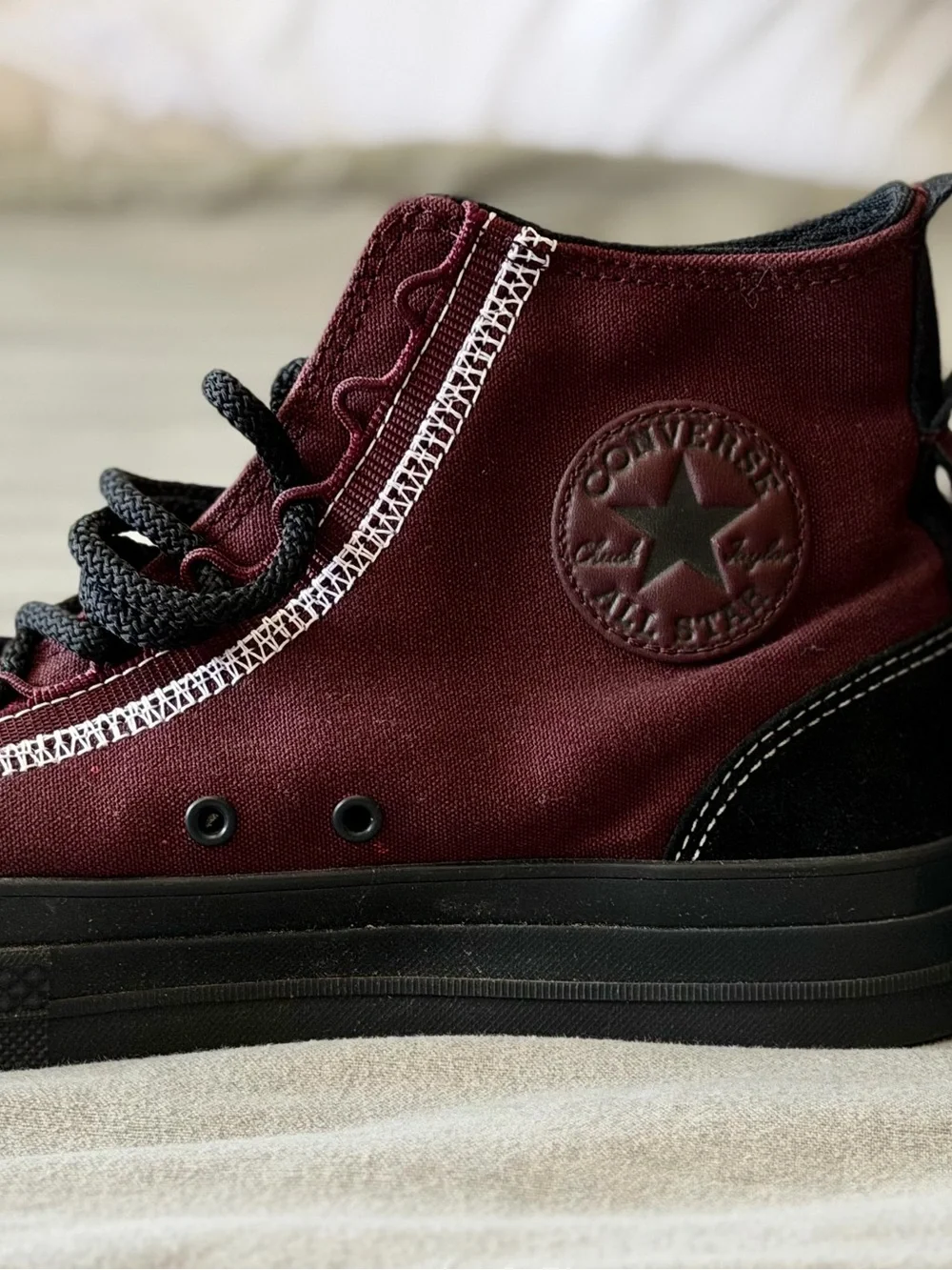 Converse Burgundy and Black High-Top Sneakers with Black Trim - Picture 3 of 8